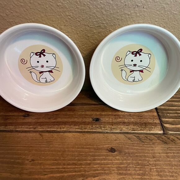 CUTE Cat Food Bowls Target Corporation Striped Vintage Side set of 2! - Picture 10 of 15